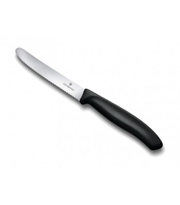 Victorinox 6.7833.6 Boîte de 6 couteaux de table/tomates, lame crantée 11 cm inox, bout rond, manche polypropylène noir.