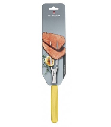 Victorinox 5.2106.15l8b Fourchette chef, lame 15 cm inox, manche polypropylène jaune, sur carte.